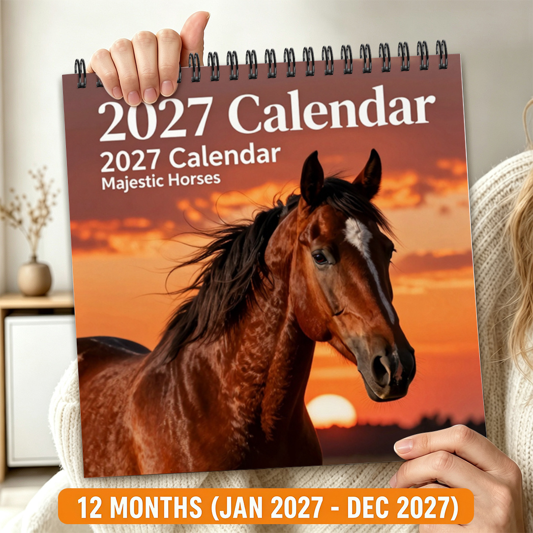 TEMU 2d Flat 1pc Calendar, Wall Calendar, Desktop Calendar, Sunset , Grand Realistic Style, Christmas New Year Winter Gift, Applicable For Equestrian