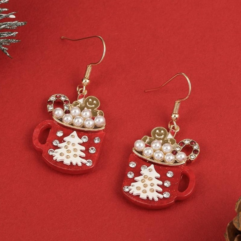 Women's Enamel Gingerbread & Coffee Cup Dangle Earrings