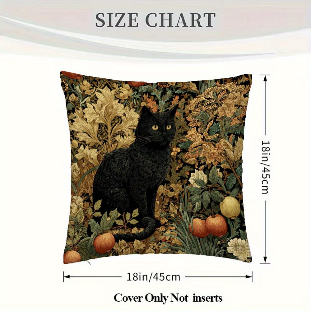 TEMU A William Style Black Cat And Floral Pattern Pillowcase, Double-sided, Suitable For Sofa, Living Room, Bedroom, Office, Without Pillow Insert,