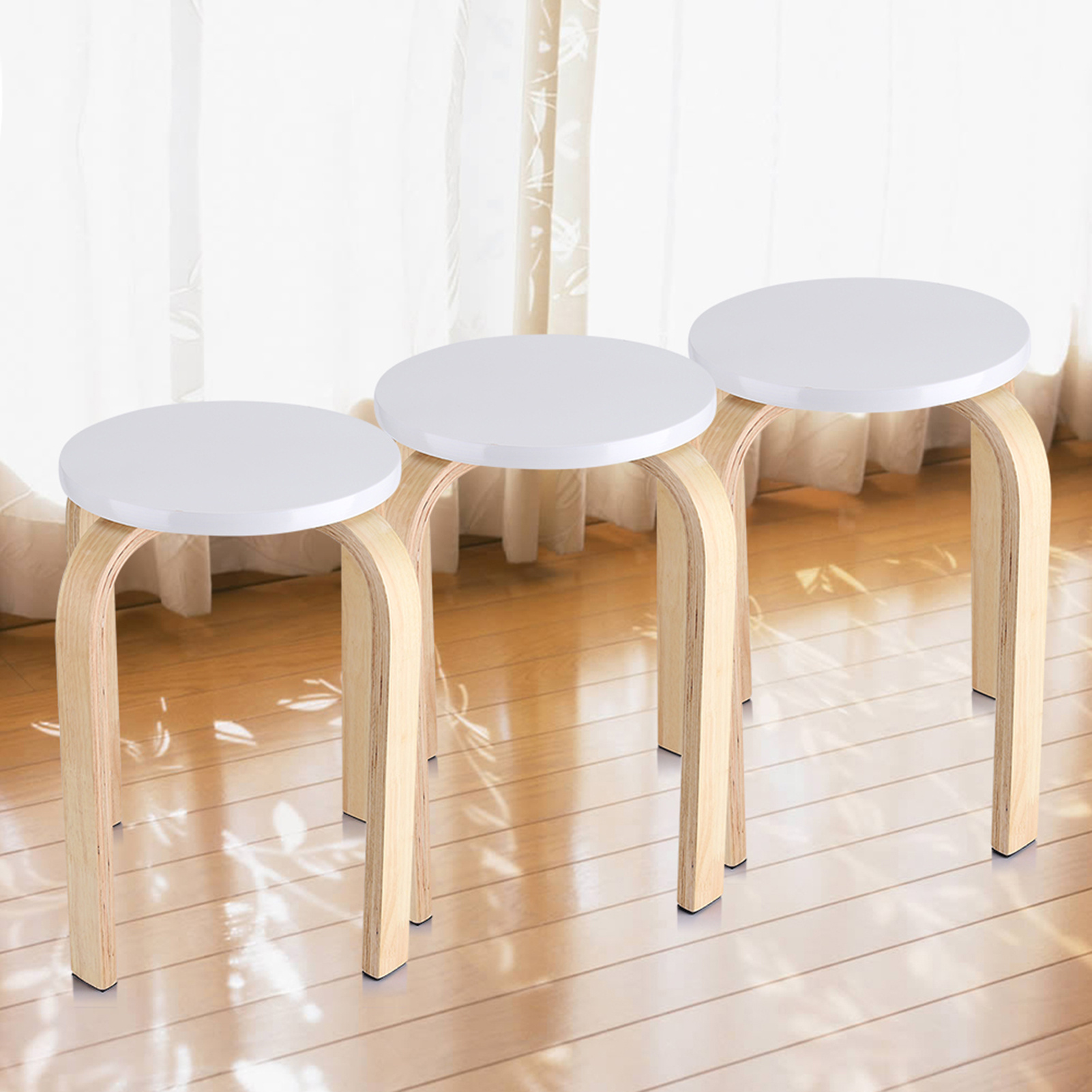 1pc Anti-slip Bent Wood Stacking Stool In Candy Color- Stylish Furniture And Room Decor, Perfect For Living Room, Bathroom, Or Office Use- Wooden Stool With Soft Non-slip Mat