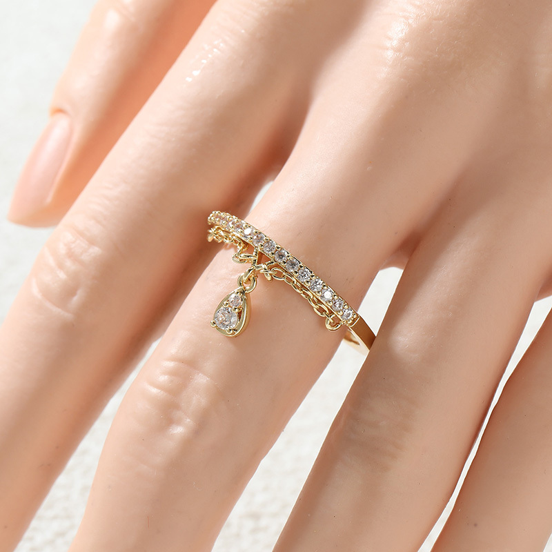 Women's Plated Bling Ring with Water Droplet Chain Pendant