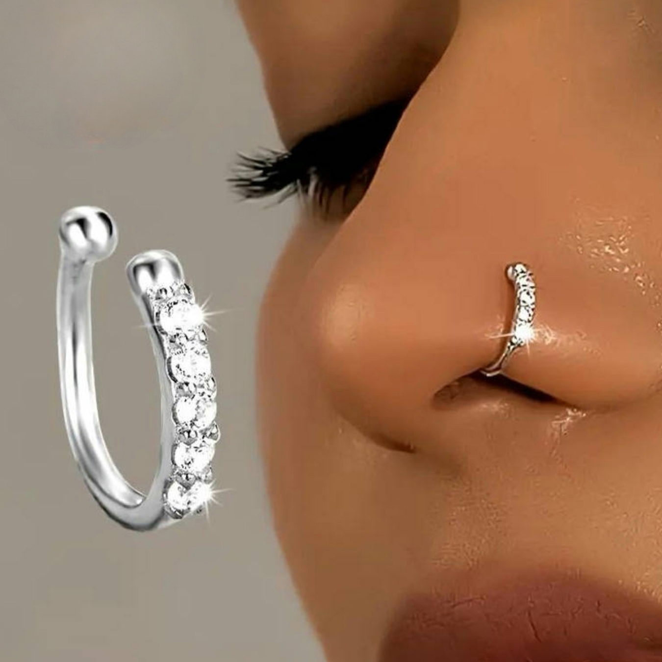 TEMU Un anillo de nariz sintético de circonita, clip de oreja , sin agujero en , aretes modernos , joyería fácil y a para mujeres, ideal para el uso