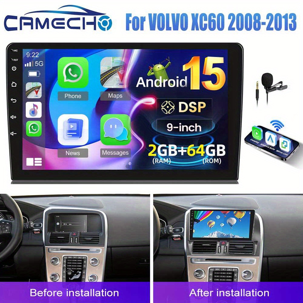 CAMECHO DSP Radio za VOLVO 2008-2013 (Levo volansko) z brezžičnim Carplay, Auto, , [2G+64G] 9-palčni HD IPS zaslon na dotik, vgrajen GPS, B/T