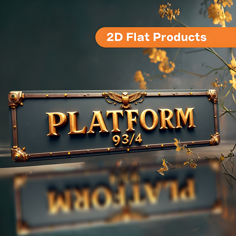 E-shop 2D Flach, 2D Flach Vintage-Stil "Plattform 9¾" Metall Wanddekoration - Antik-Aluminium-Plakette mit verziertem Rahmen, 10x40 cm / 3,9x15,7 Zoll,