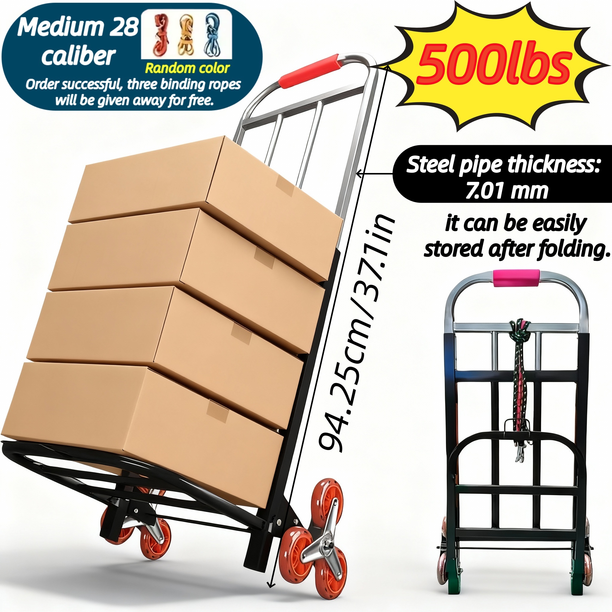 TEMU 1pc - Aluminum Alloy Material Heavy-duty Folding Utility Cart With Large Stair-climbing Wheels & Portable Trailer - Foldable Hand Suitable For