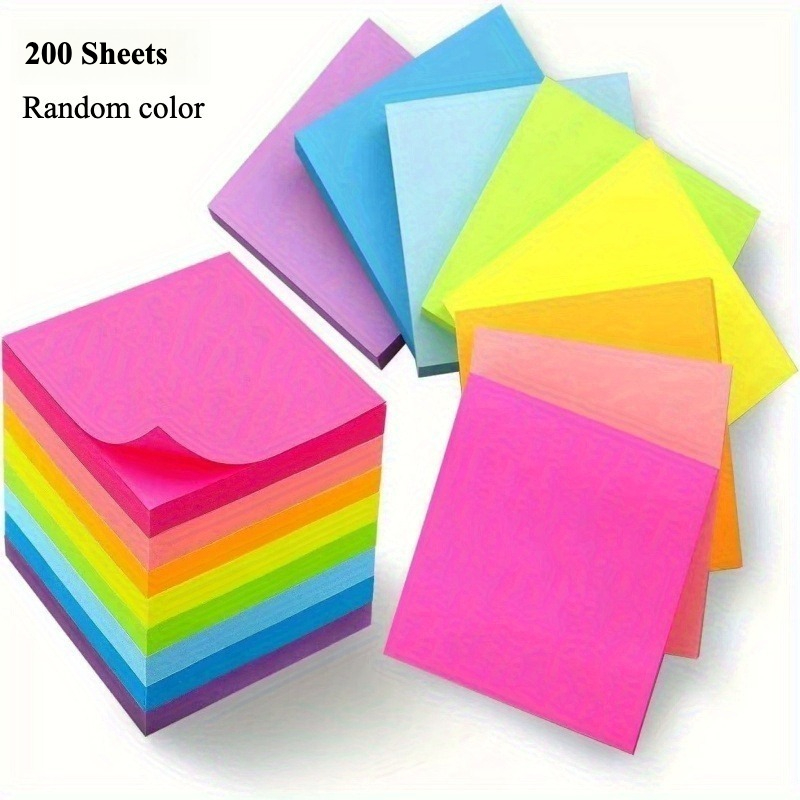 Colorful Sticky Notes Bulk,random Colors,2 Books (200 Sheets In Total), Bright Colors, Self-adhesive Memo Notepads For Students, Teachers, Office Workers.