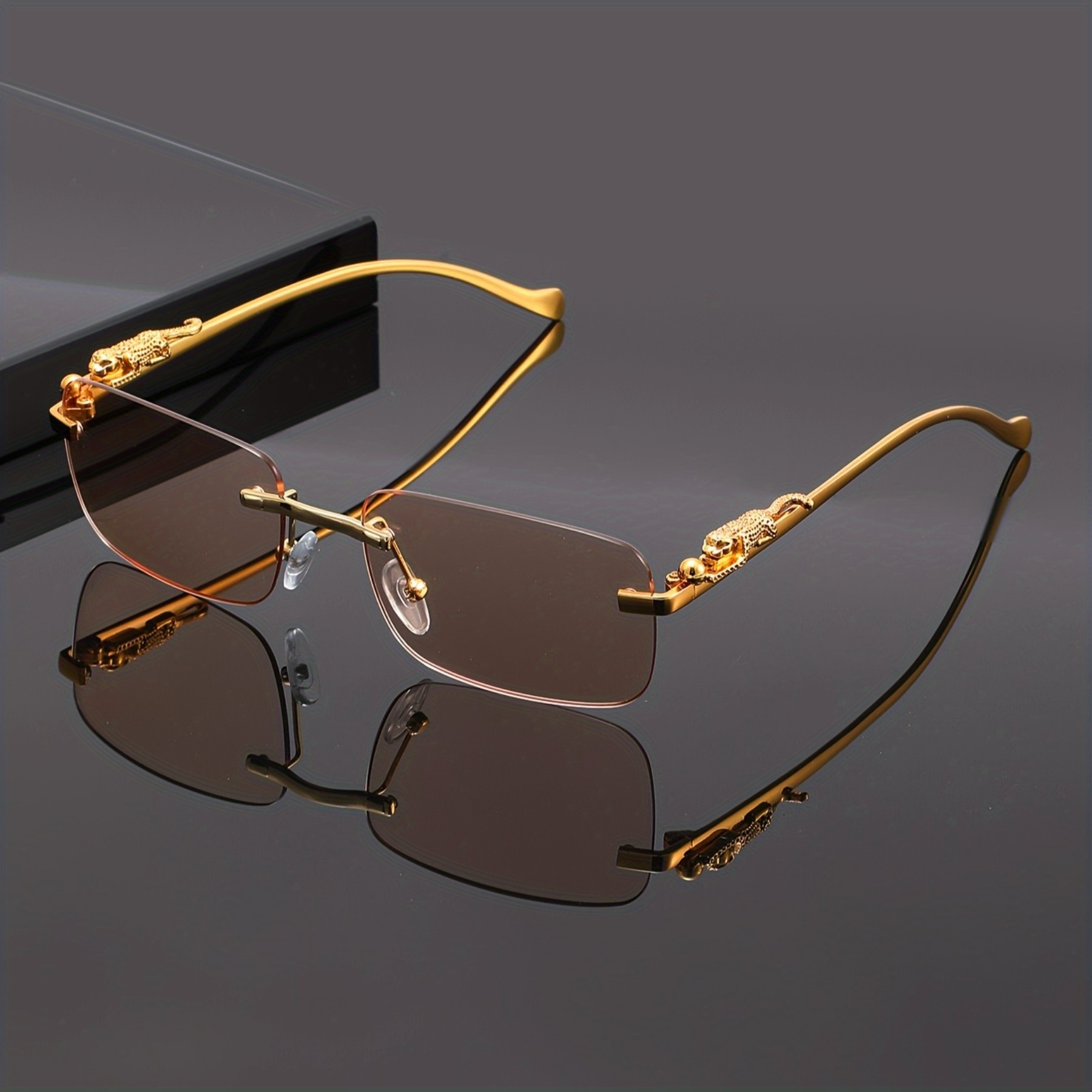TEMU A Unique Pair Of Glasses Featuring A Leopard Print Design With Frameless Square Lenses, Perfect For Casual And, A Summer Essential And A