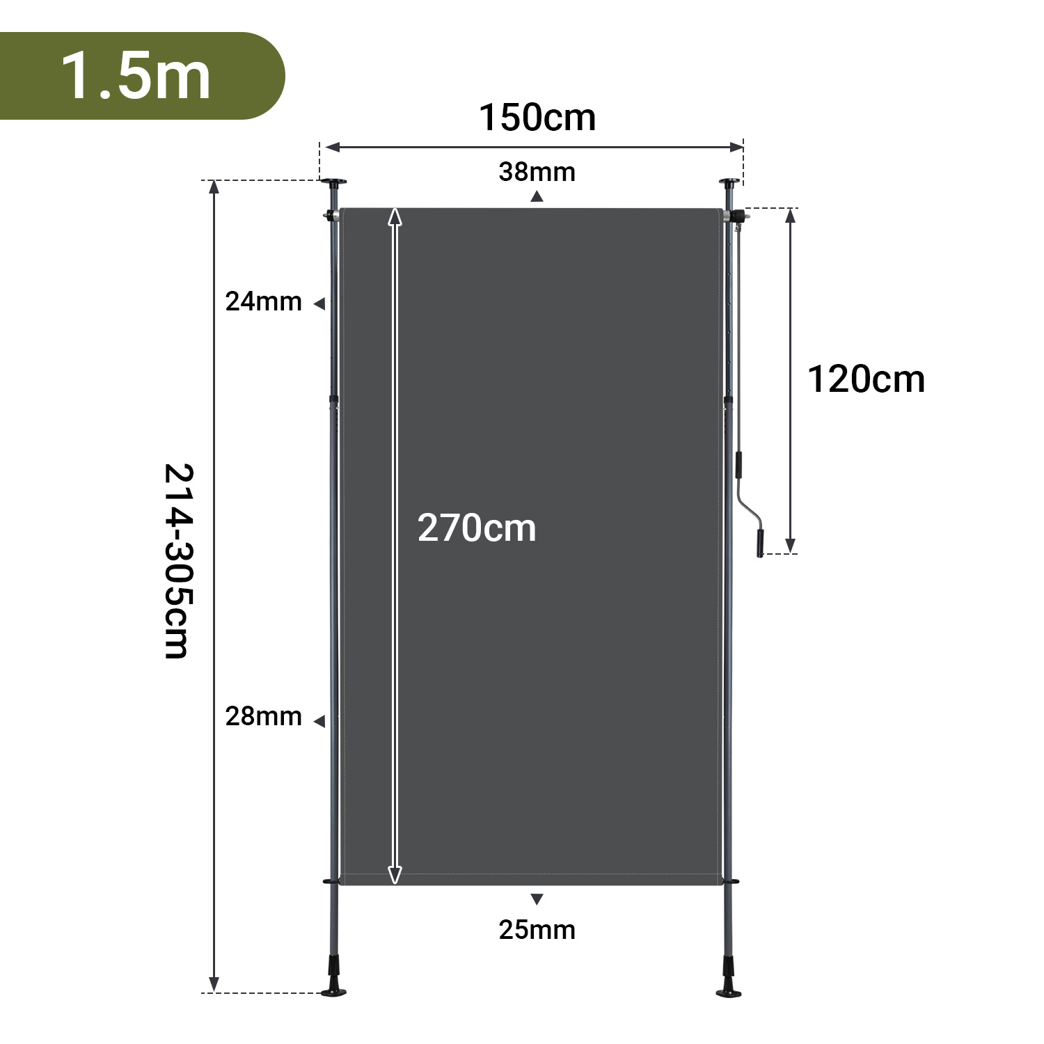 120/150/200cm Outdoor Vertical Awning Patio Vertical Balcony Shade With Pu Coating /beige Roller Blind Privacy Screen Balcony Terrace External Sun Shading Balcony Awning