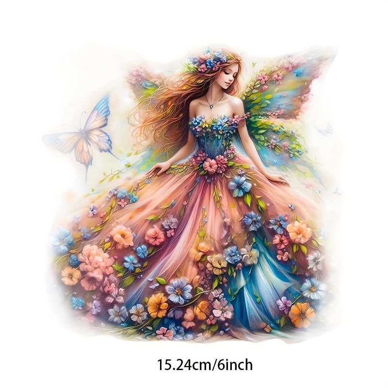 TEMU 1pc, 6-inch Fairy Vinyl Sticker - Vibrant Floral And Design, Sparkling Self-adhesive, For Cars, Laptops, Windows, Walls - Single Use On Glass,