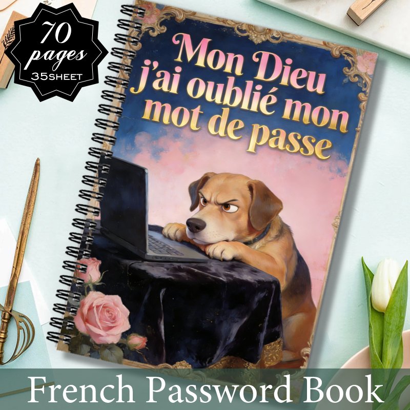 TEMU 1 cahier de de passe français, un organisateur sécurisé pour adultes et personnes âgées, avec un motif de chien utilisant un ordinateur portable