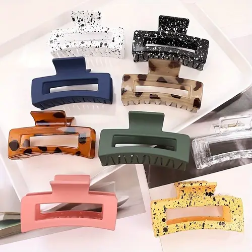 2pcs large thick acrylic resin hair claw clips anti slip rectangular hairpins with leopard glitter designs for thick long hair secure hold hair accessories for women stylish updo clip glossy clips