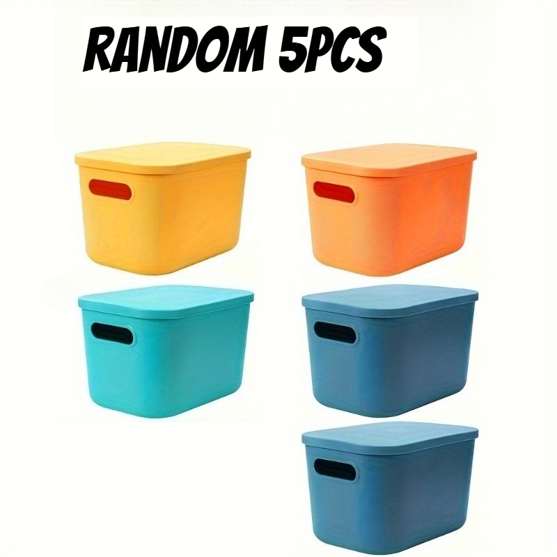 TEMU 5-pack Stackable Storage Bins With Lids - Organizer Containers With Handles, Rectangular Baskets For Shelves, For Crafts, Desk & Dorm (random