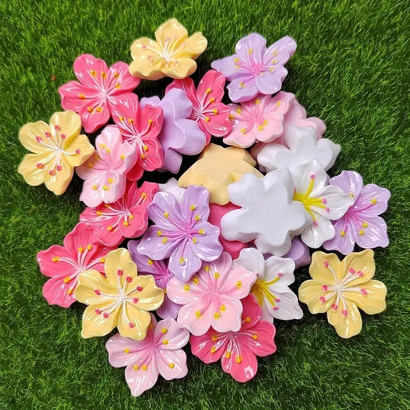 

10pcs Vibrant Peach Blossom Resin Charms - Elegant Diy Craft Accessories For Phone Cases, Keychains & Jewelry Making