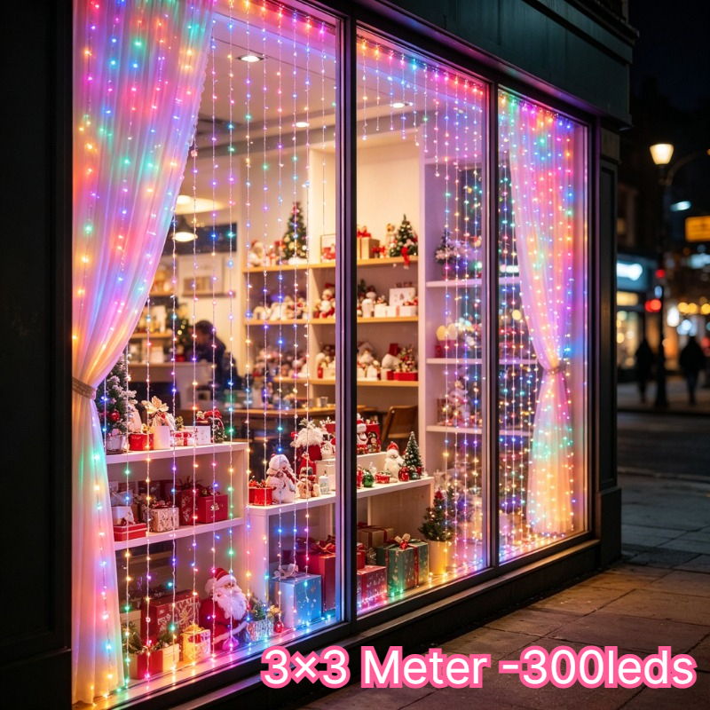 TEMU Christmas Atmosphere Color-changing Curtain Lights | The Holiday Dinner Ambiance Enhancer, Instantly With Festive Style! Christmas Rgb Gradient