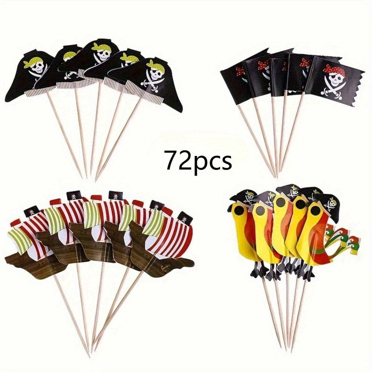 Image of 72pcs Creative Pirate Themed Cake Tag, Halloween Party Birthday Party Decoration Supplies, Home Baking Supplies