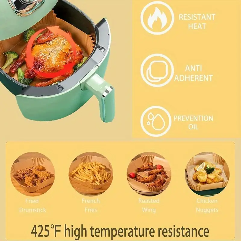 125pcs nonstick disposable liners for air fryers - oilproof and waterproof baking paper, food grade parchment for roasting and microwaving, 8-inch square, baking paper for air fryer Product details 5