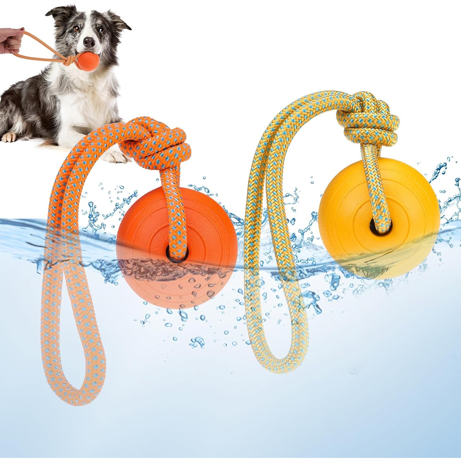 Image of Dog Pool Floating Toys - 1 Pack Fetch Balls On A Rope Toys For Medium Large Dogs, Eva Durable Rubber Water Pet Interactive Toys, For Summer Beach Outdoor Throw Training Retrieving Play (random Color)