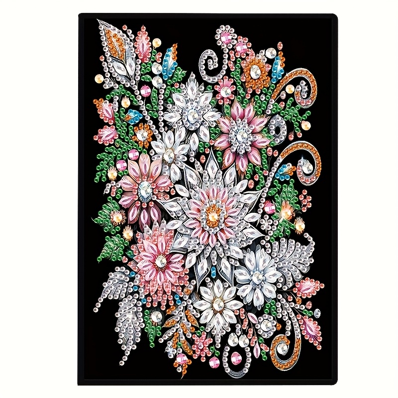 TEMU A5 Diamond Painting Notebook With Irregular/round Diamonds Suitable For &, Beautiful Flower Coloring Book, Portable Craft Journal For, Travel,