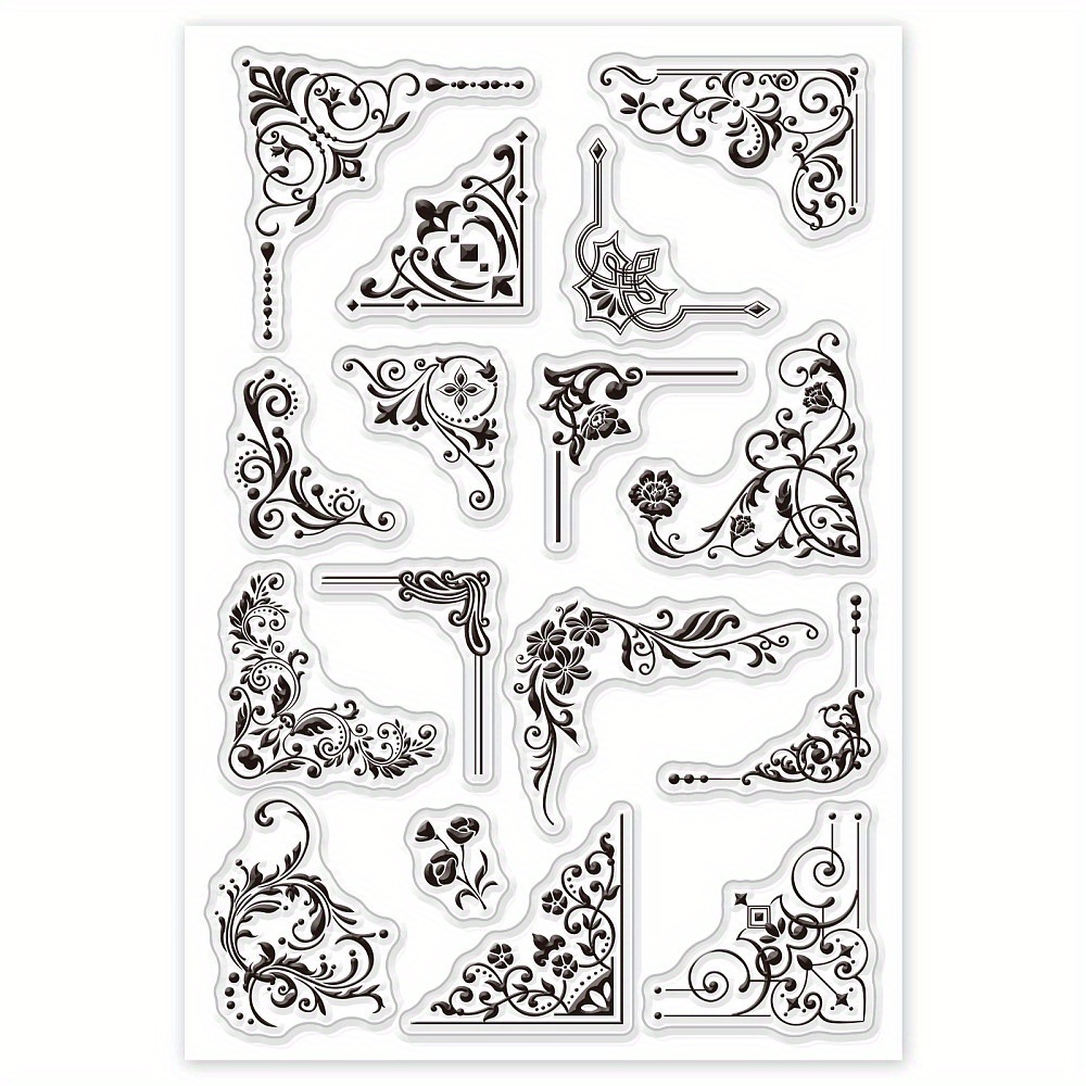 TEMU 1 Sheet Pvc Plastic Stamps For Scrapbooking, Photo Albums & Craft Cards - Floral & Geometric Patterns, 16x11x0.3cm, White Craft Supplies Kit For