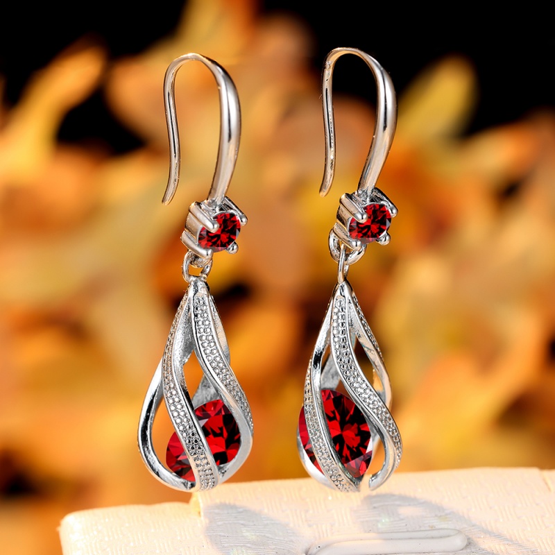 TEMU A Pair Of Red Zirconia Rotating Crystal Teardrop Earrings With A Delicate And Elegant Design, Suitable For Everyday And Festive Wear