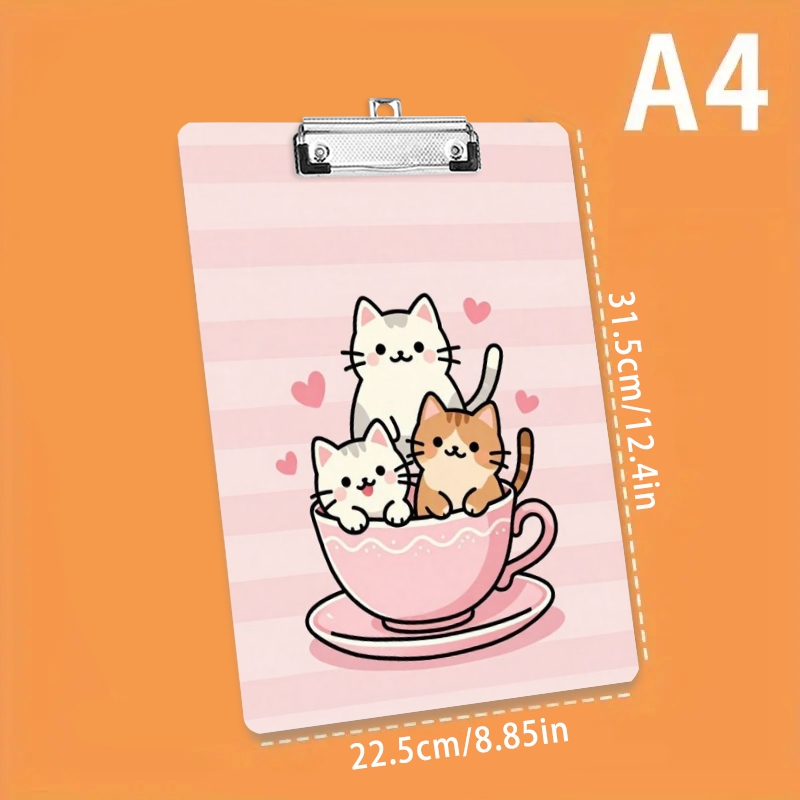 a4 바인더 1개 - 귀여운 고양이 컵, 클립보드 포함, 다기능 파일 보관함, 사무실, 학교, 회의 및 기타 상황에 적합