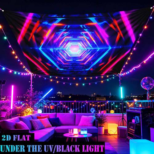 item picture 1pc qd glow in the uv light geometric hexagon neon pattern tent tarp lightweight polyester for beach picnics outdoor adventure shade poles not included