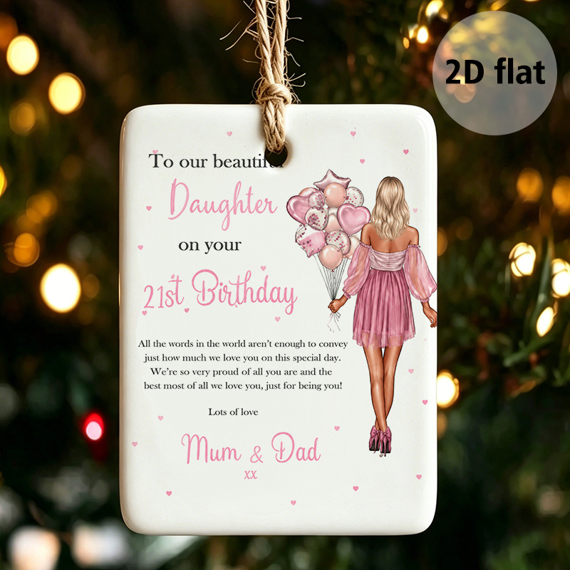 TEMU 2d Flat, 1pc 21st Pendant For Our Daughter, Style Birthday Ornament From Mum And Dad, Printed With Birthday Message, With Pink Illustration,