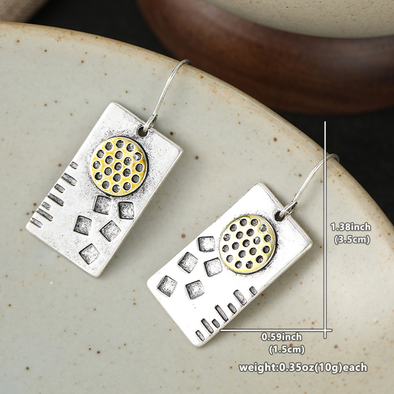 Vintage Two-Tone Rectangular Dangle Earrings
