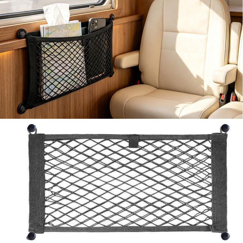 TEMU Multipurpose Elastic Mesh Storage Pockets Set- Wall Mounted Hanging Organizer Bags For Kitchen, Home, & Rv- Perfect For Cabinet Door Storage,