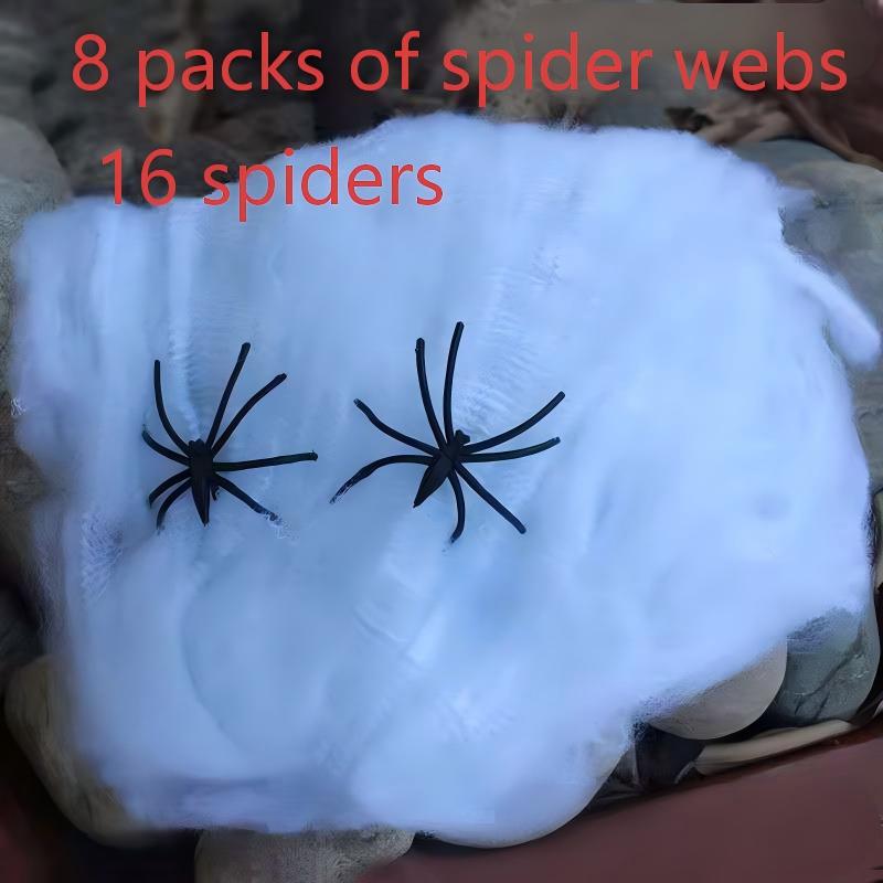 Image of 8-pack Elastic Webs, 16 , No Electricity Needed, Halloween Web Decorations, Suitable For Haunted Houses, Bars, Rooms, And Home Decor