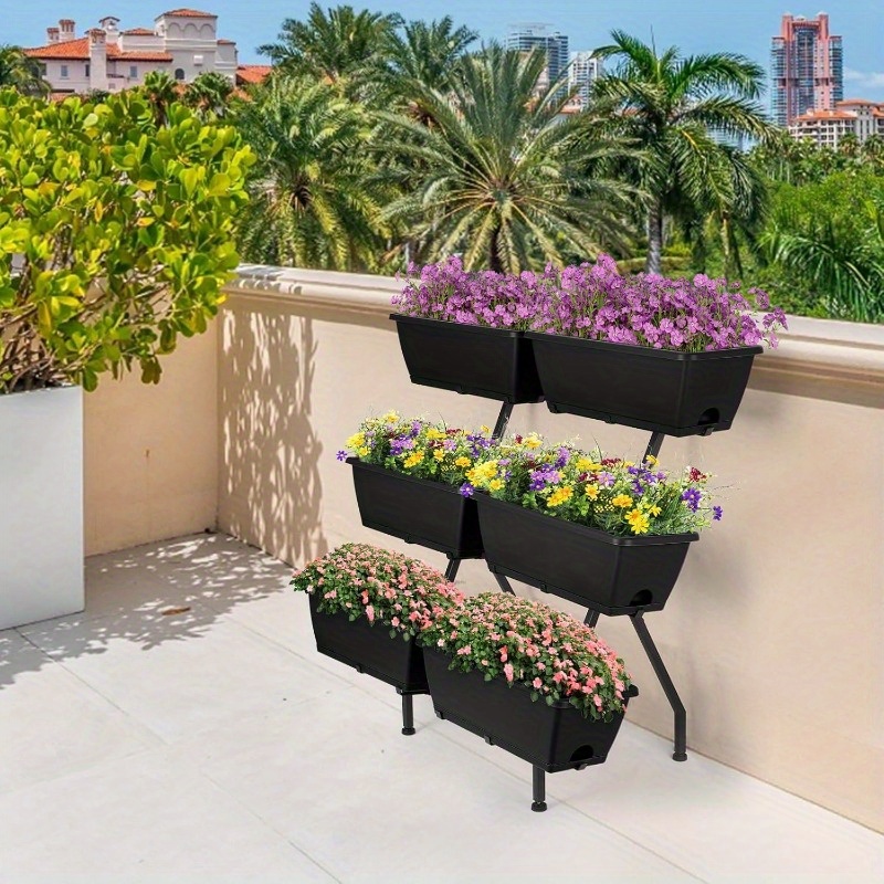 3 Tier Vertical Garden Planter with 6 Boxes, Vertical Raised Garden Bed with Adjustable Feet Pads, Raised Planter for Herb Flower Vegetable Plants in Patio Balcony Deck Indoor Outdoor, Black