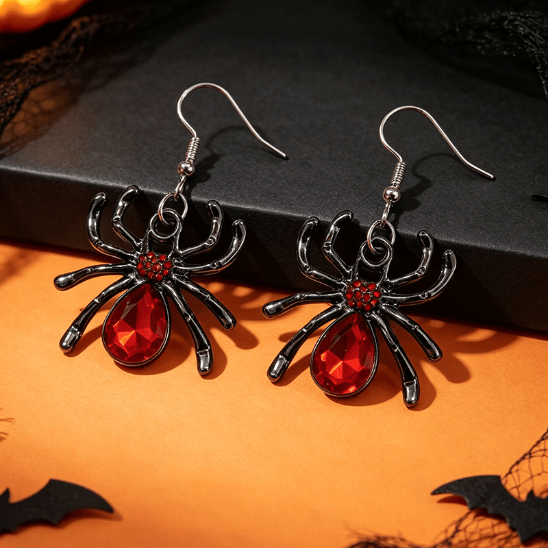 Women's Gothic Style Red Bead Spider Drop Earrings