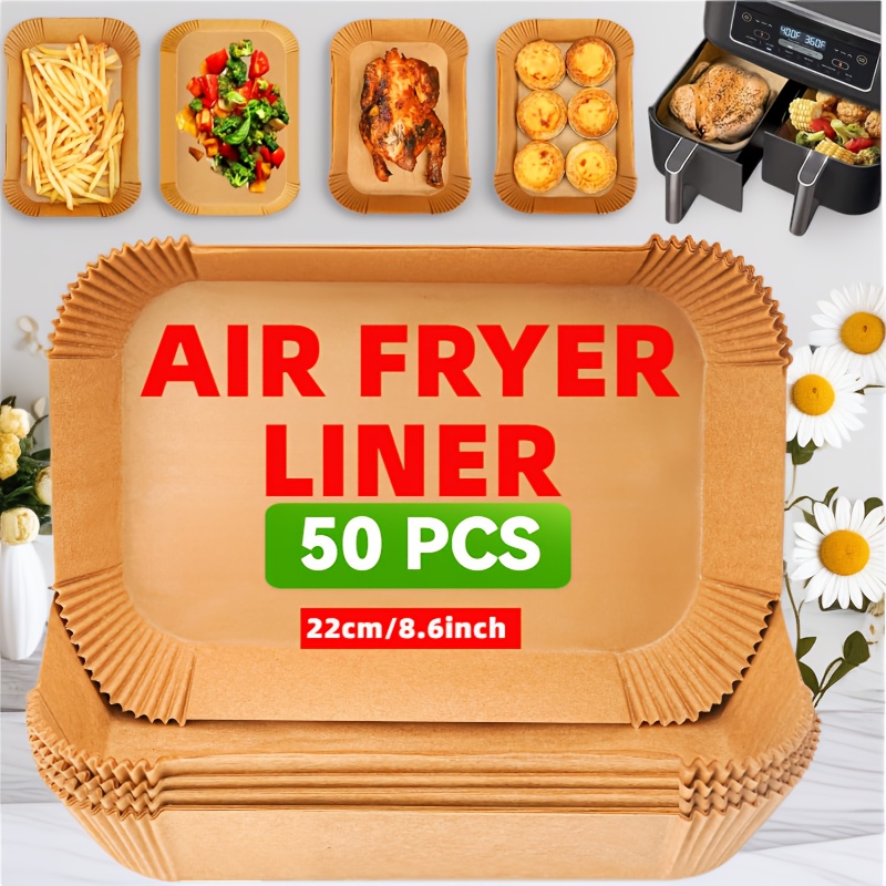 100pcs/50pcs Pre-Cut Air Fryer Liners - 22X14Cm Non-Stick Baking Paper, Suitable for Dual Basket Fryers, Heat-Resistant Disposable Rectangular Paper, Easy to Clean And Reusable, Bulk Value Set for Home And Commercial Use, Air Fryer Additions