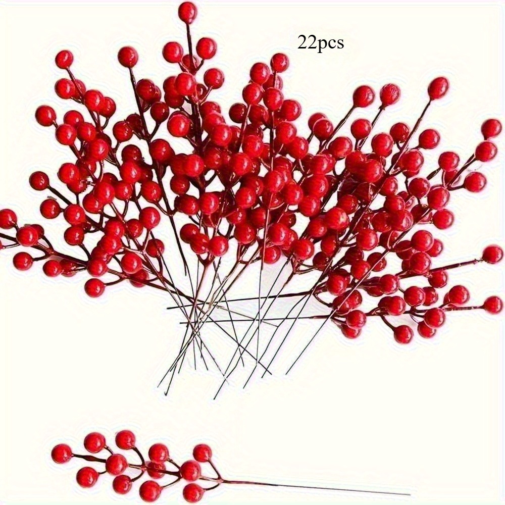 22pcs Lifelike Berry Branches - Artificial Holly And Red Berries For Christmas Tree Decorations And Wreath Crafting, Halloween Decor