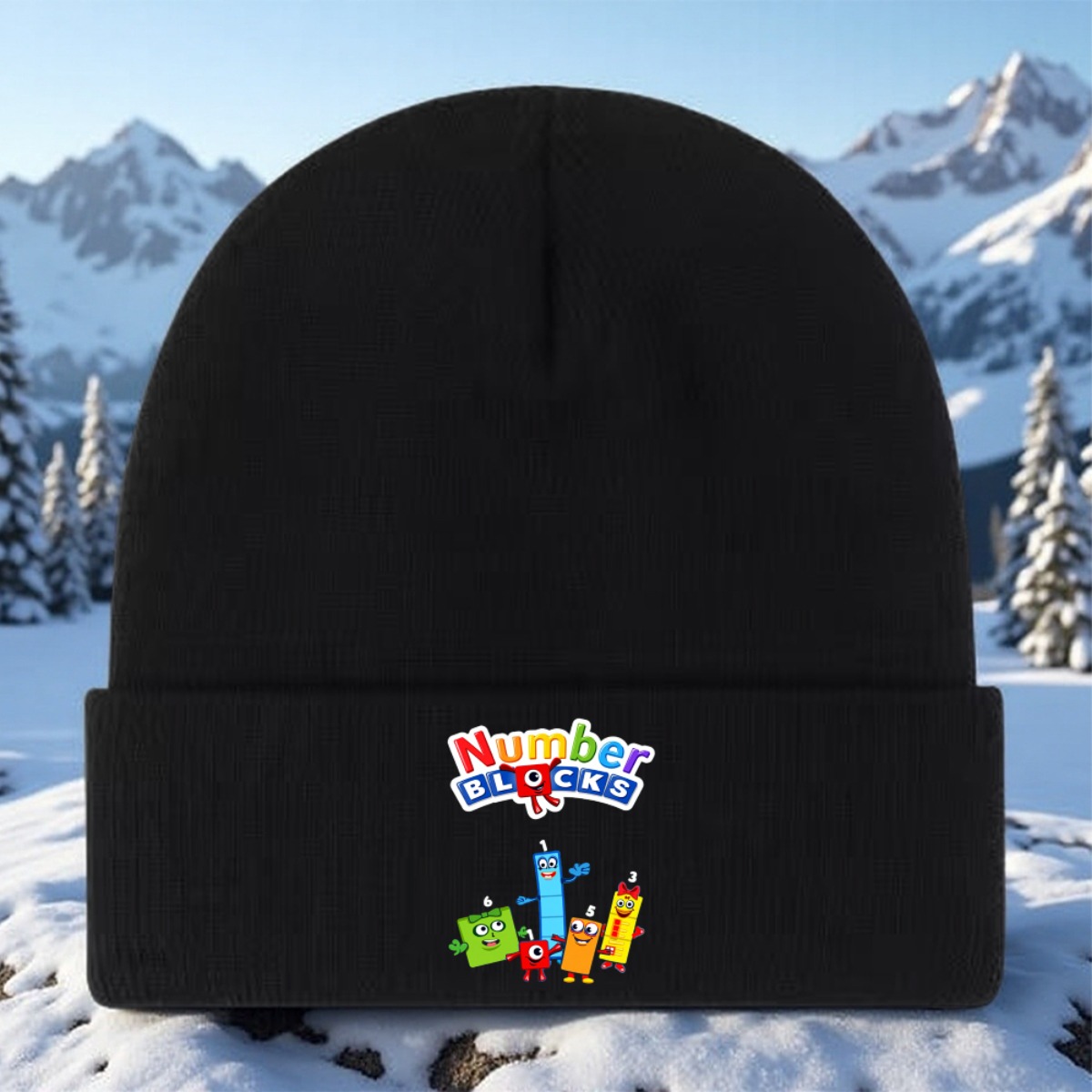 TEMU 1pc Logo & Characters Knit Beanie Hat - Number 1 Print With Iconic Block Characters, Show Design, Warm Comfortable Unisex Cap For &,