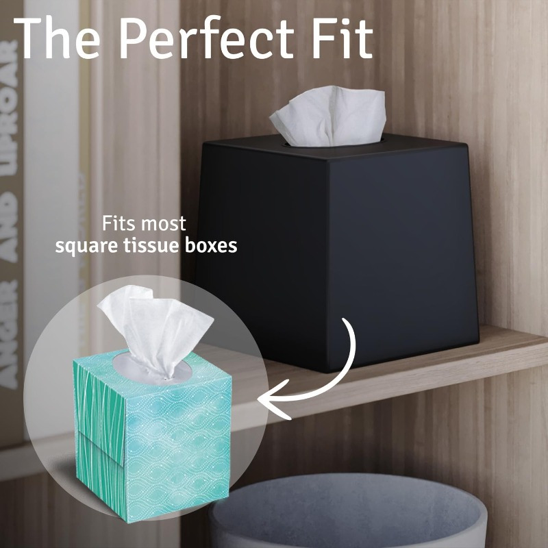 2 pack black tissue box covers modern minimalist square dispenser decorative facial tissue holder for living room office bathroom kitchen compatible with standard tissues space saving organizer 5 5x5 5x5 6in ideal for home desk or commercial use bathroom organizers and storage office accessory contemporary design   home organizers   durable plastic office workers Product details 4