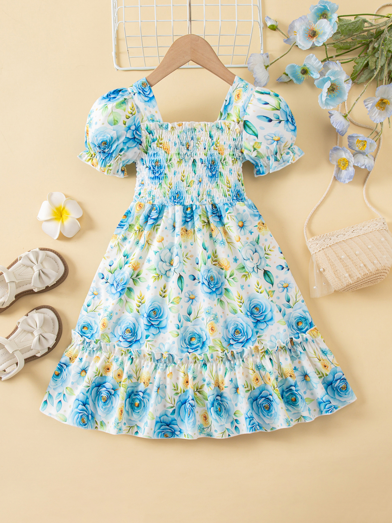 dress the population green Green Smocked Ruffle Mini Skirt 2/3y