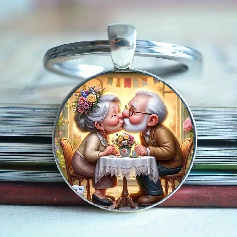 

1pc Porte-clés en de Vintage - Design Couple de Vieillards , Idéal pour de l'Après-midi, Cadeau pour la Saint-Valentin ou un Anniversaire