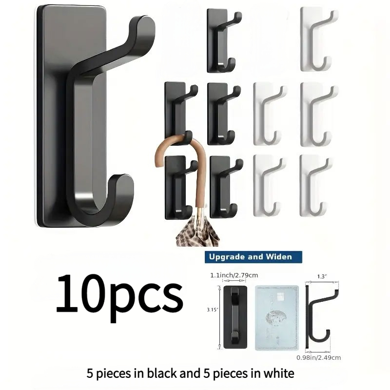 TEMU 10pcs Heavy Duty Adhesive Hooks No Drilling - Strong Load Capacity, Suspension For Bath/kitchen/door - Painted Plastic Hooks For Towels, Coats,