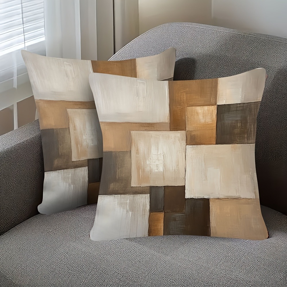 TEMU 2d 2pcs Short Plush Abstract Block Pattern Pillowcase, Suitable For , For Home And Office, Pillow Insert Not Included