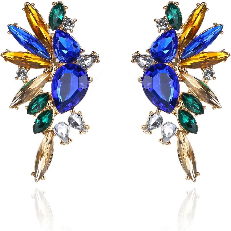 Image of 1pair Rhinestone Clip On Earrings For Womens Lady Statement Non Pierced No Piercing Earrings Dainty Cluster Earrings Vintage Fancy Fake Drop Earrings Jewelry