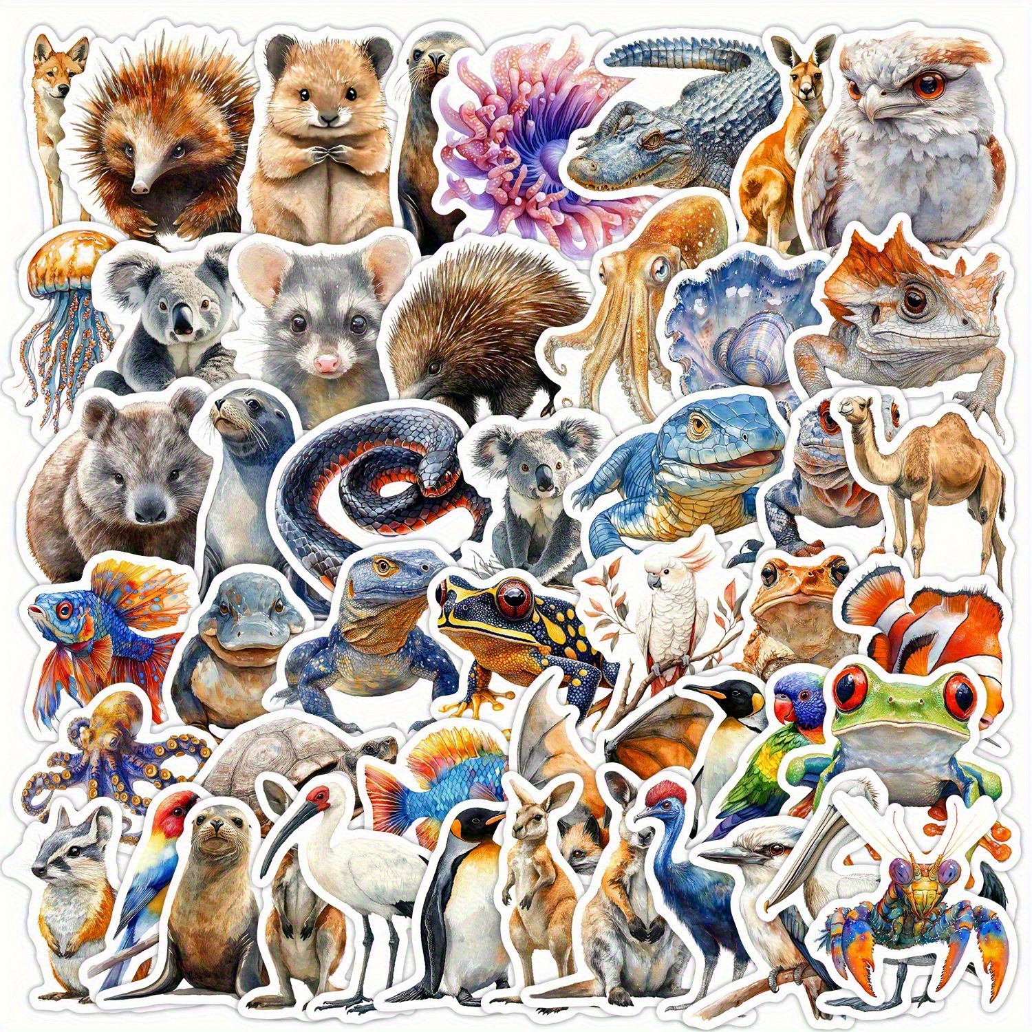 TEMU 50pcs Cute And Realistic Australian Graffiti Stickers For Windows, Helmets, Laptops, Desktops, Water Bottles, Diy Scrapbooking Waterproof Decals