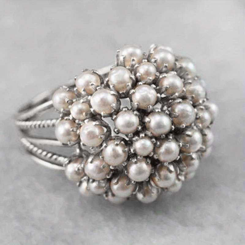 TEMU Anillos de Perla Únicos y Elegantes con Diseño Floral para Mujer, Anillo Elegante Ideal para Banquetes, o – Regalo Joyero