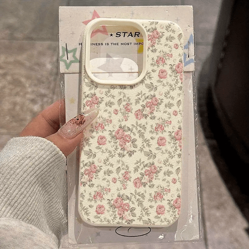 phone case 1 pink small floral print trendy brand pattern full coverage tpu lychee texture soft phone case suitable for iphone 17 16 15 14 13 12 11 pro xs xr 8 7 plus