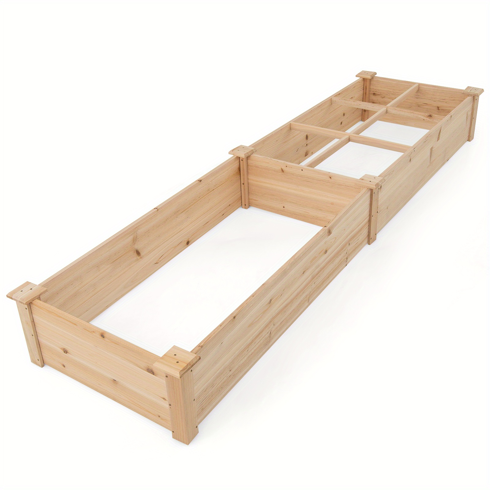 Image of Wooden Raised Garden Bed W/ 2 Planter Boxes And Dividers, 90" Elevated Solid Wood Planter For Flowers Vegetables Fruits Herbs