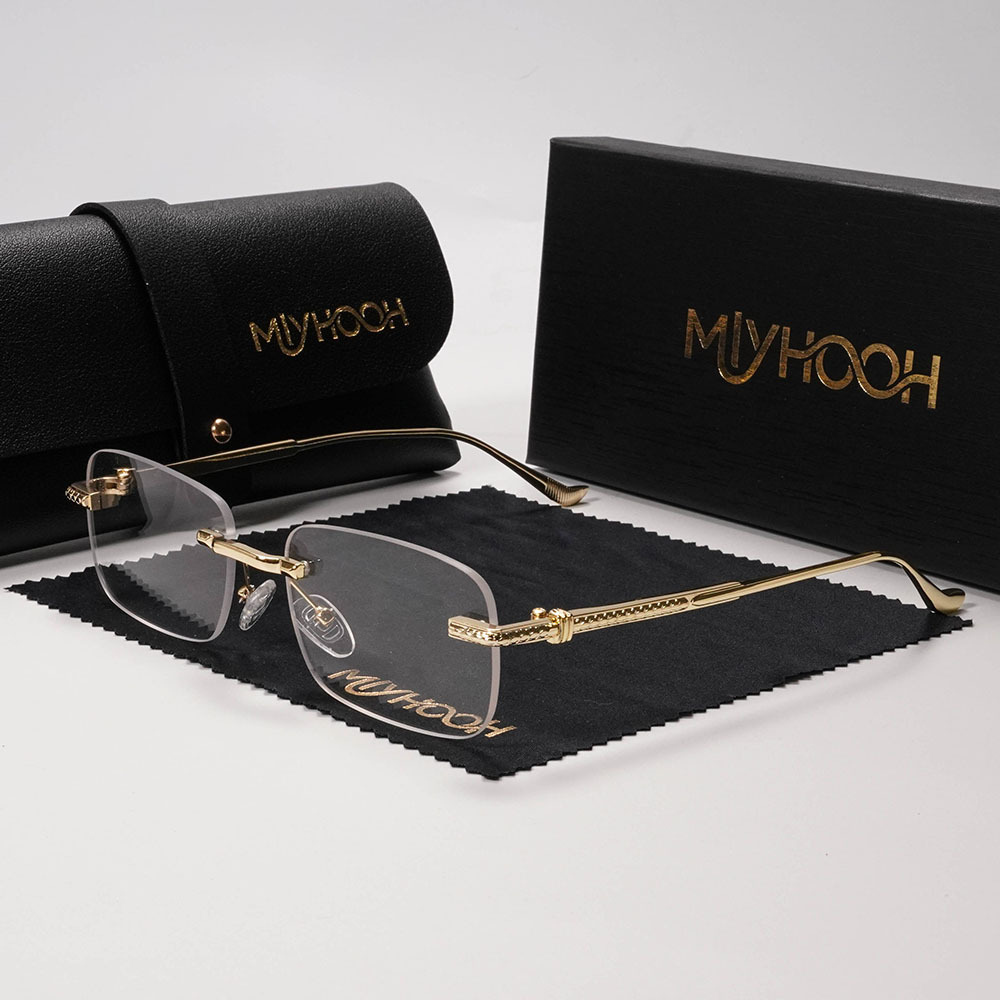 TEMU MLYHOOH Marque Premium Western Nouveau Cadreless Métal Lunettes de Mode Influencer Style Lunettes Lunettes Homme, avec Étui de Lunettes ,