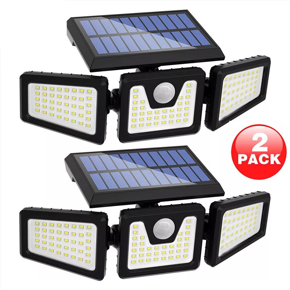 TEMU 2pack 74 Led Solar Lights, Ip55 Waterproof, With Motion Sensor, 3 Brightness Outdoor Wall Light, Suitable For Front Door, Yard, Garage, Street