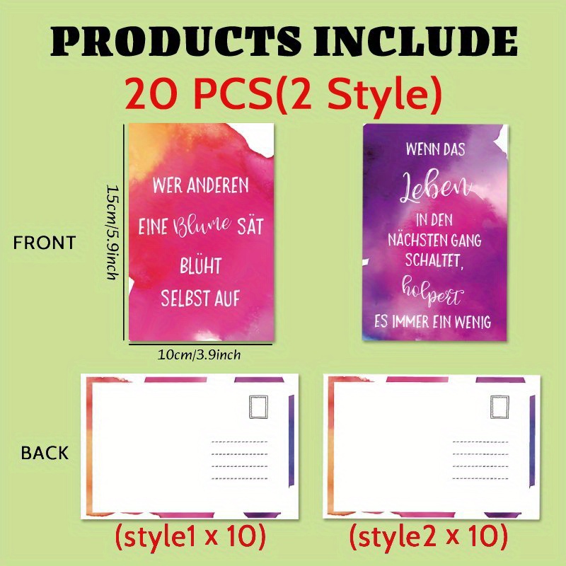 TEMU Set mit 20 Aquarell-Postkarten mit motivierenden Zitaten, erhältlich in zwei Designs. Ein einzigartiges Geschenk für Ihre Liebsten, für Feiern,