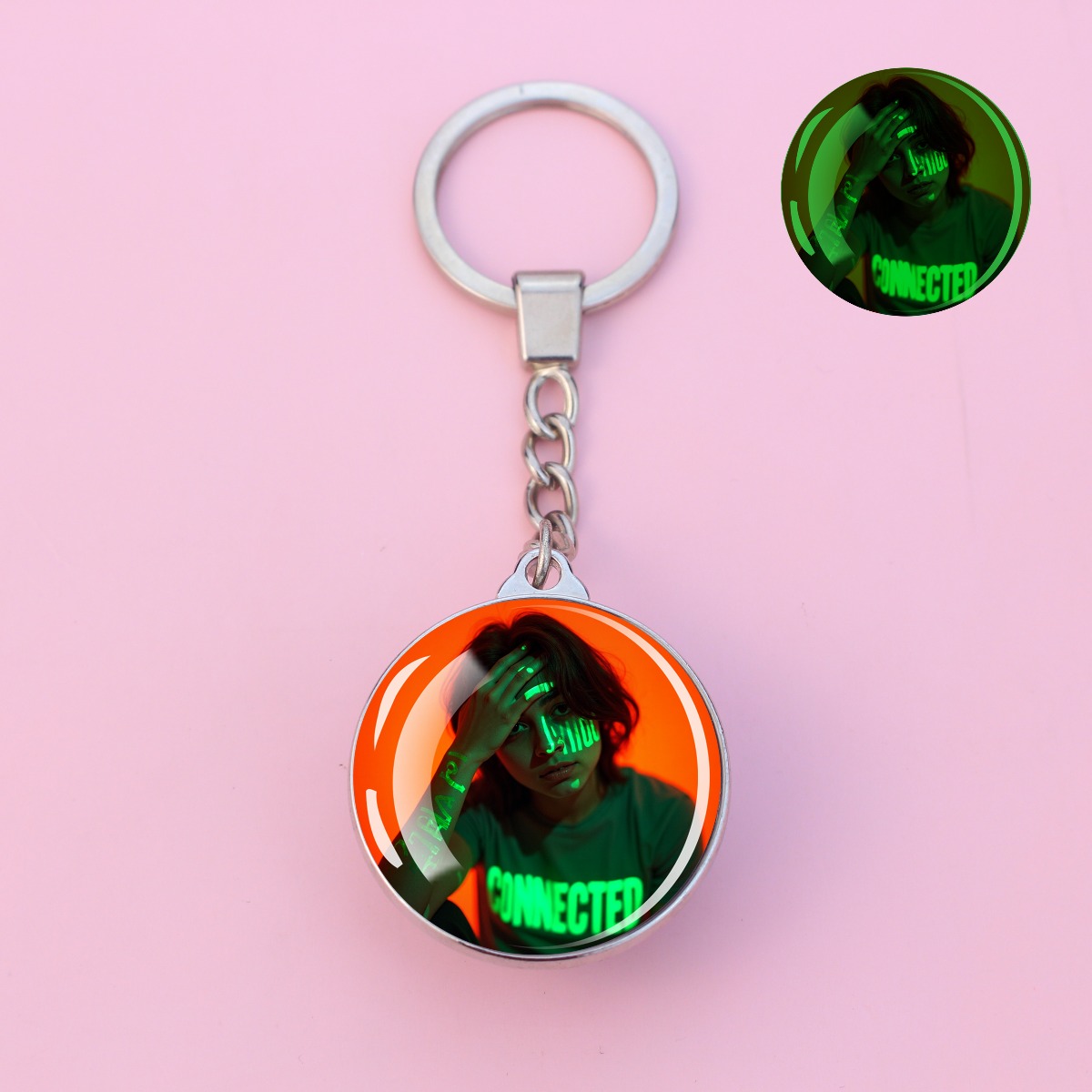 TEMU 1pc Luminous Double Sided Customized Picture Glass Ball Pendant Giant Keychain Customized Glass Ball Pendant Keychain Exquisite And Fashionable