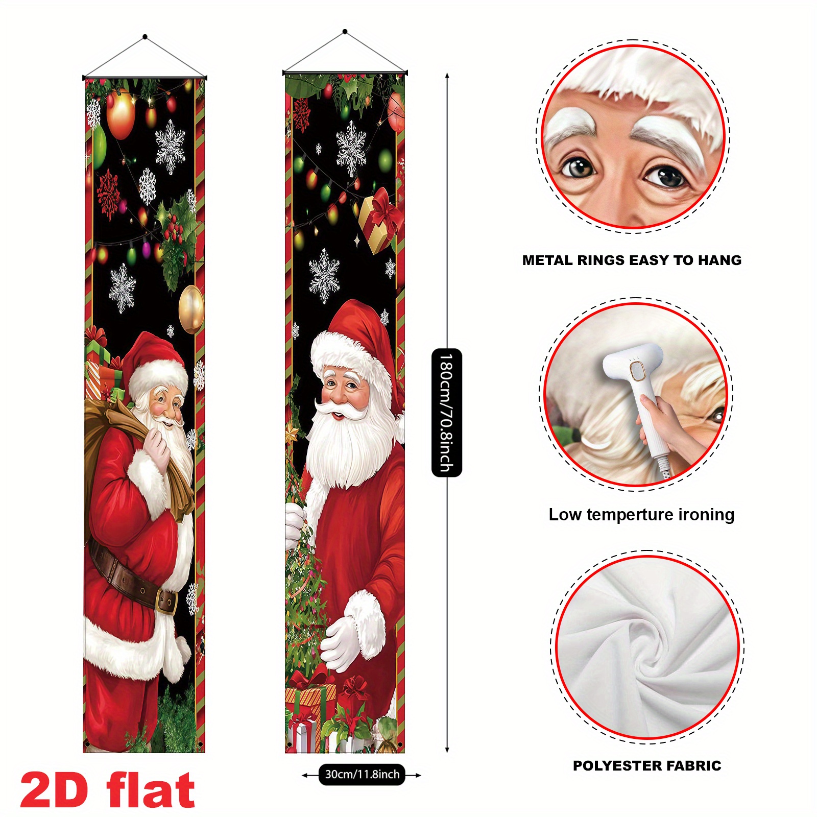 TEMU 2d Flat, 2d Flat - 2d Flat, 2d Flat - 2d Flat Banner (11.8* Inches/30*180 Cm) Polyester Material, 1 Pair Of Christmas Themed Porch Decoration